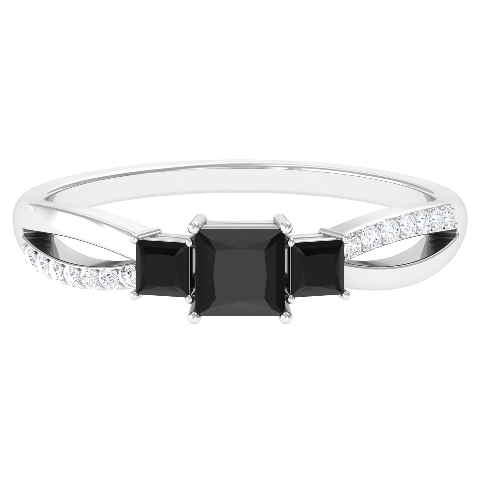 Rosec Jewels-Princess Cut 3 Stone Created Black Diamond Infinity Ring with Diamond