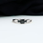 Rosec Jewels-Princess Cut 3 Stone Created Black Diamond Infinity Ring with Diamond