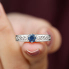 Rosec Jewels-1 CT Round Cut Solitaire Blue Sapphire Filigree Engagement Ring