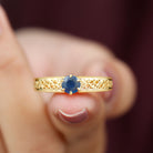 Rosec Jewels-1 CT Round Cut Solitaire Blue Sapphire Filigree Engagement Ring