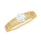 Rosec Jewels-Round Cut Solitaire Moissanite Filigree Gold Engagement Ring