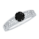 Rosec Jewels-5 MM Round Cut Black Diamond Solitaire Gold Filigree Ring