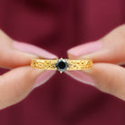 Rosec Jewels-5 MM Round Cut Black Diamond Solitaire Gold Filigree Ring