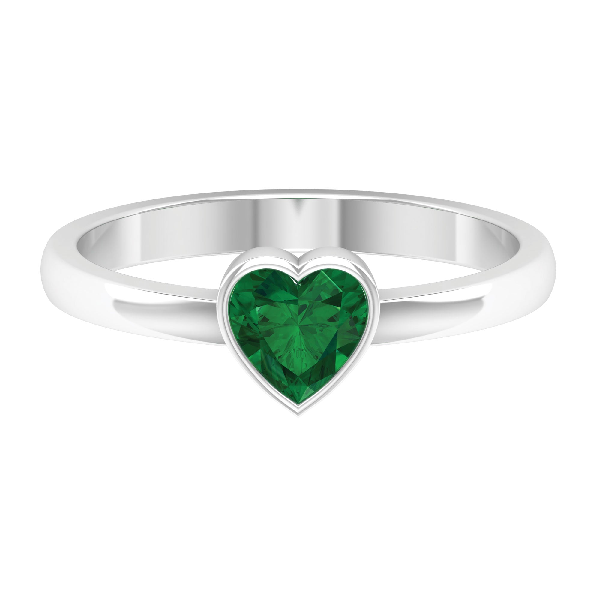 Rosec Jewels-Heart Shape Emerald Solitaire Ring in Bezel Setting