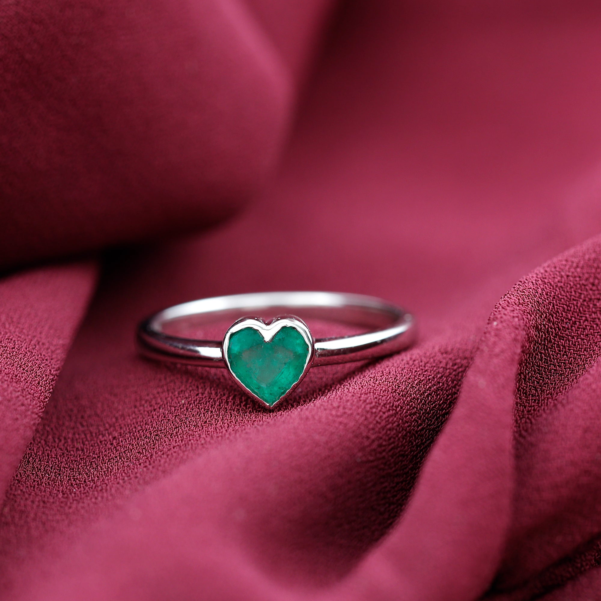 Rosec Jewels-Heart Shape Emerald Solitaire Ring in Bezel Setting