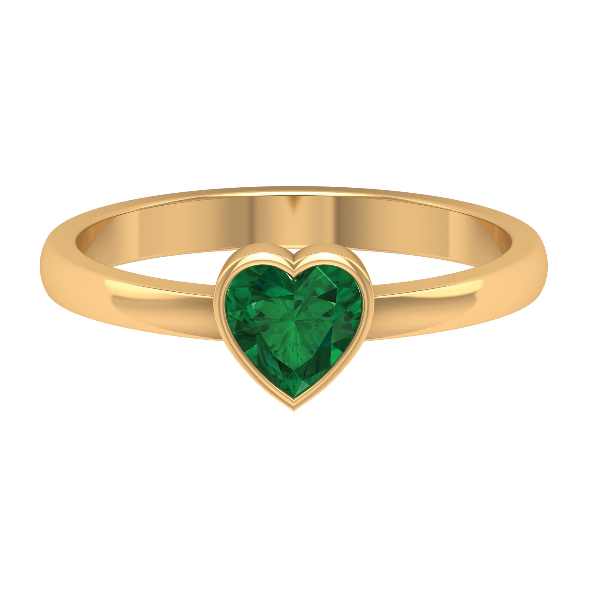 Rosec Jewels-Heart Shape Emerald Solitaire Ring in Bezel Setting