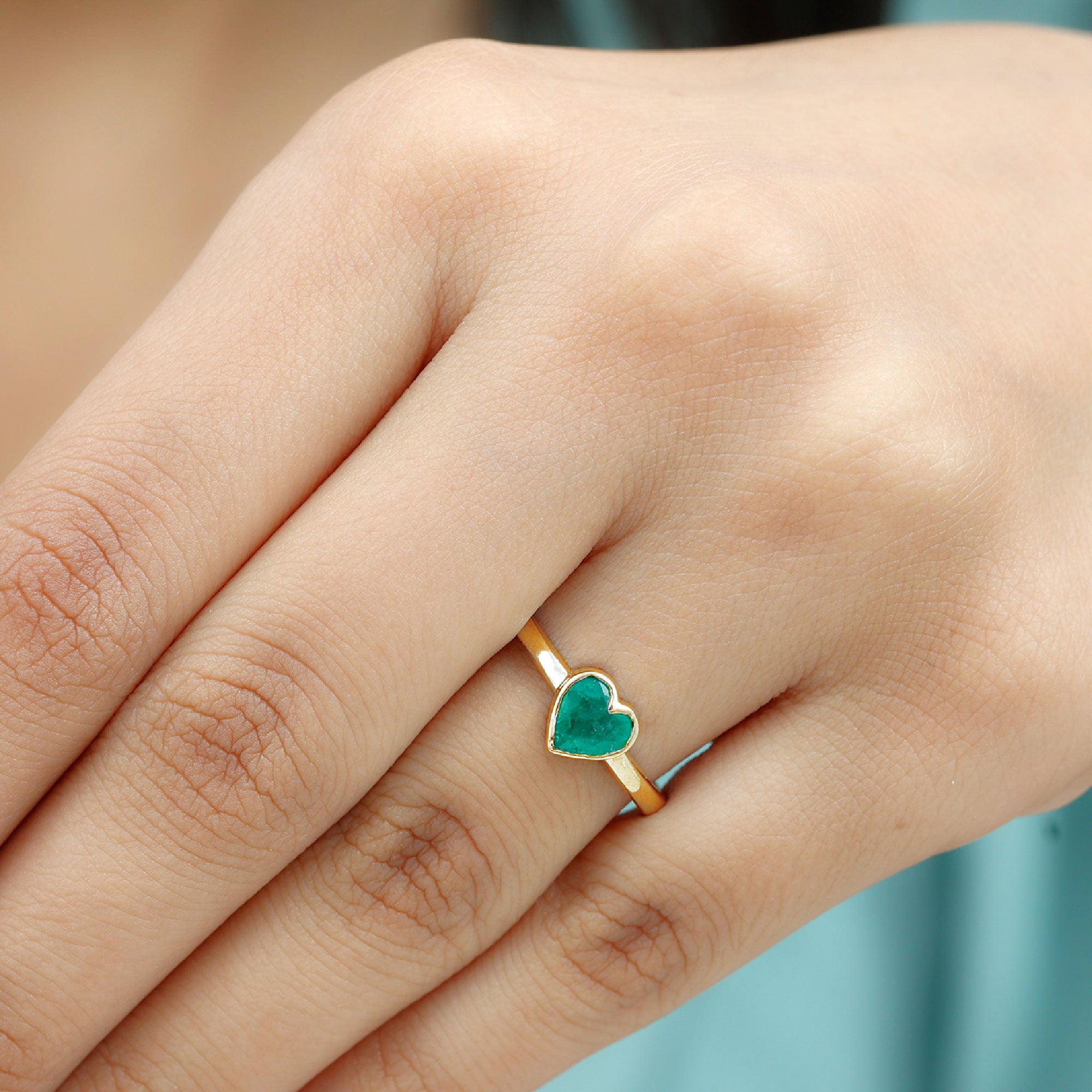 Rosec Jewels-Heart Shape Emerald Solitaire Ring in Bezel Setting