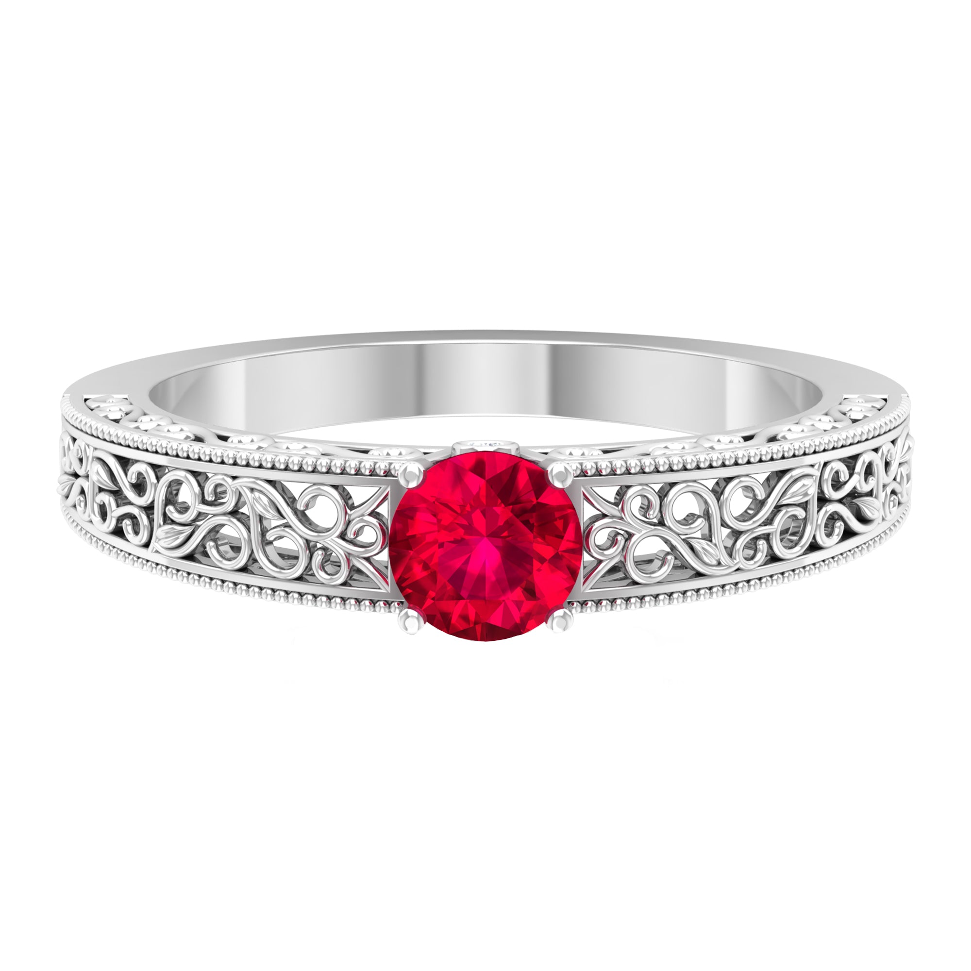 Rosec Jewels-Vintage Ruby Solitaire Engagement Ring with Surprise Diamond