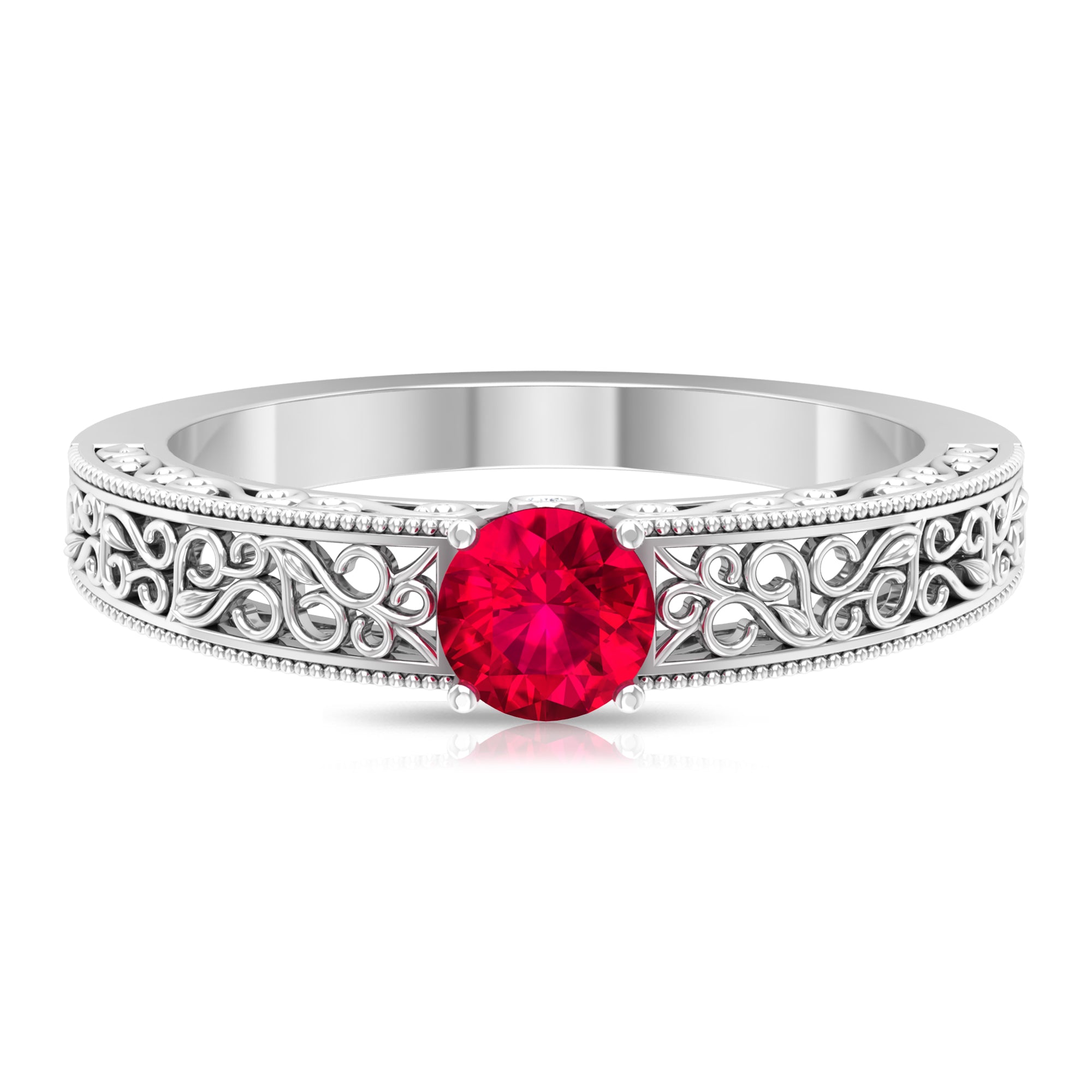 Rosec Jewels-Vintage Ruby Solitaire Engagement Ring with Surprise Diamond