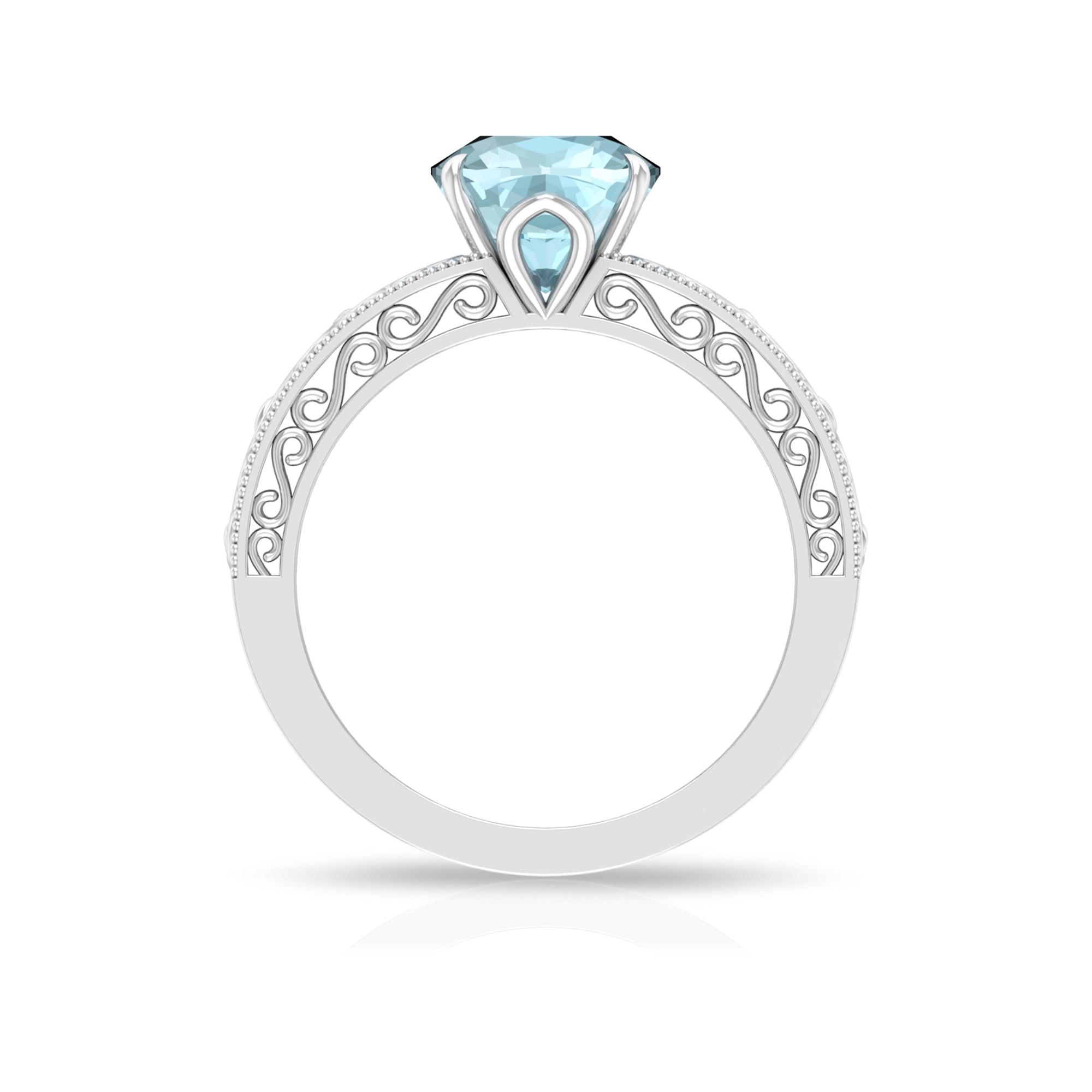 Rosec Jewels-Cushion Cut Solitaire Sky Blue Topaz Filigree Ring in Claw Setting