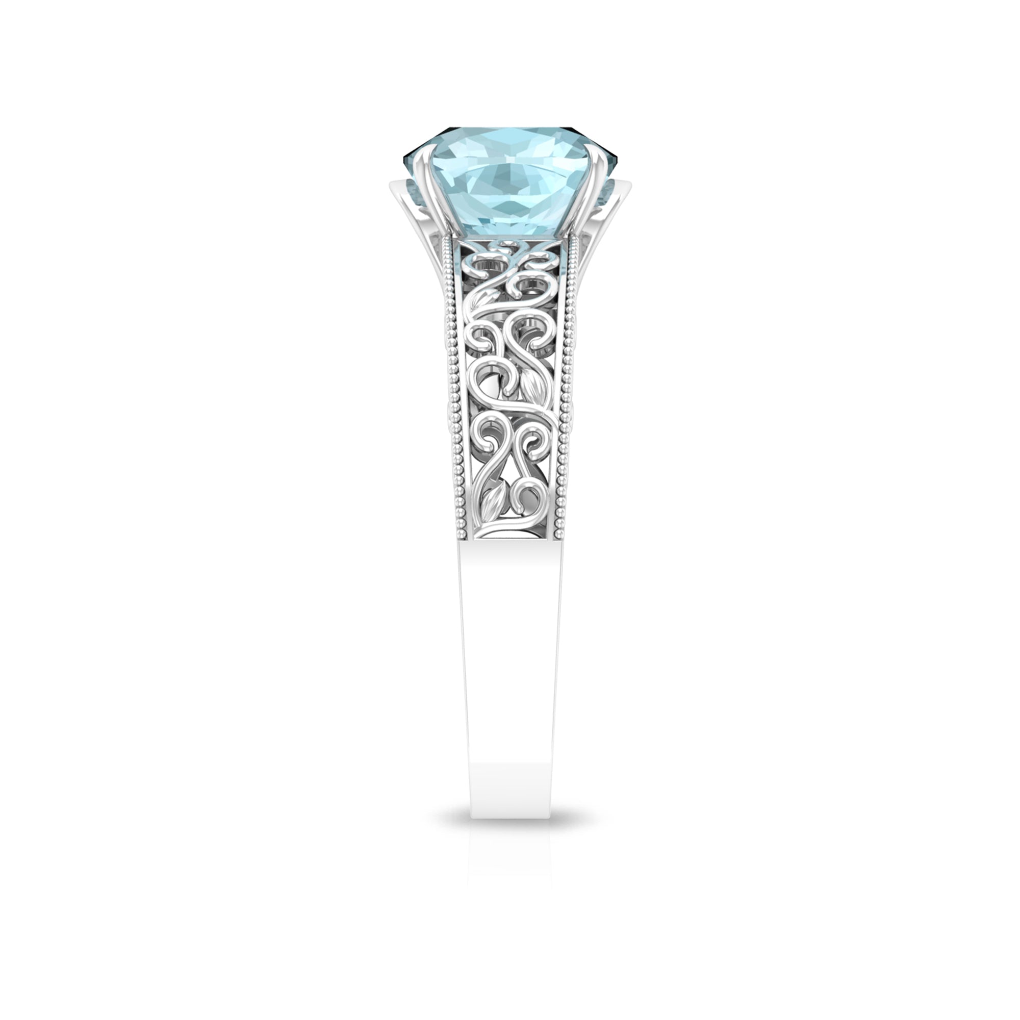 Rosec Jewels-Cushion Cut Solitaire Sky Blue Topaz Filigree Ring in Claw Setting