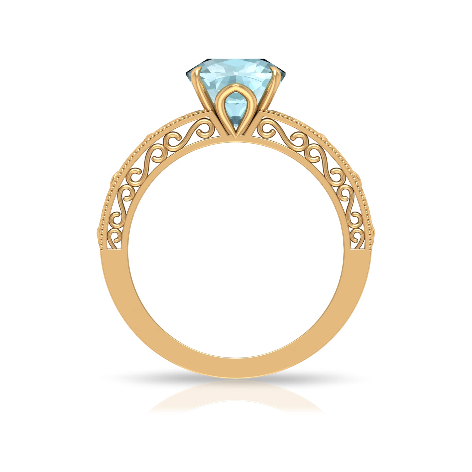 Rosec Jewels-Cushion Cut Solitaire Sky Blue Topaz Filigree Ring in Claw Setting