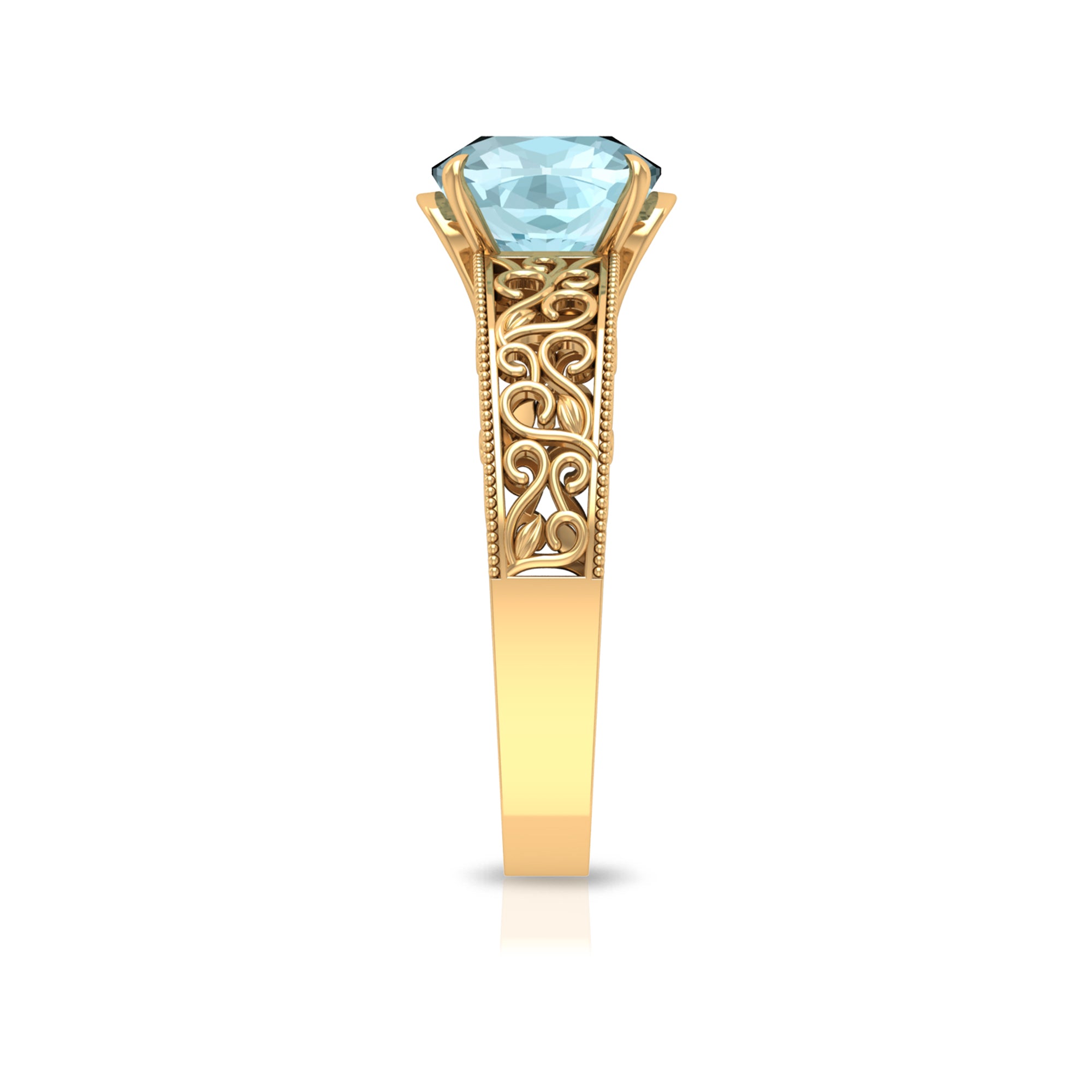 Rosec Jewels-Cushion Cut Solitaire Sky Blue Topaz Filigree Ring in Claw Setting