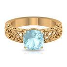 Rosec Jewels-Cushion Cut Solitaire Sky Blue Topaz Filigree Ring in Claw Setting