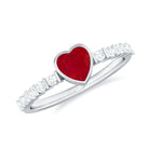 Rosec Jewels-Heart Ruby Solitaire Engagement Ring with Diamond in Bezel Setting