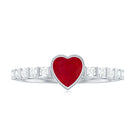 Rosec Jewels-Heart Ruby Solitaire Engagement Ring with Diamond in Bezel Setting