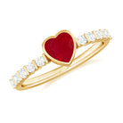 Rosec Jewels-Heart Ruby Solitaire Engagement Ring with Diamond in Bezel Setting