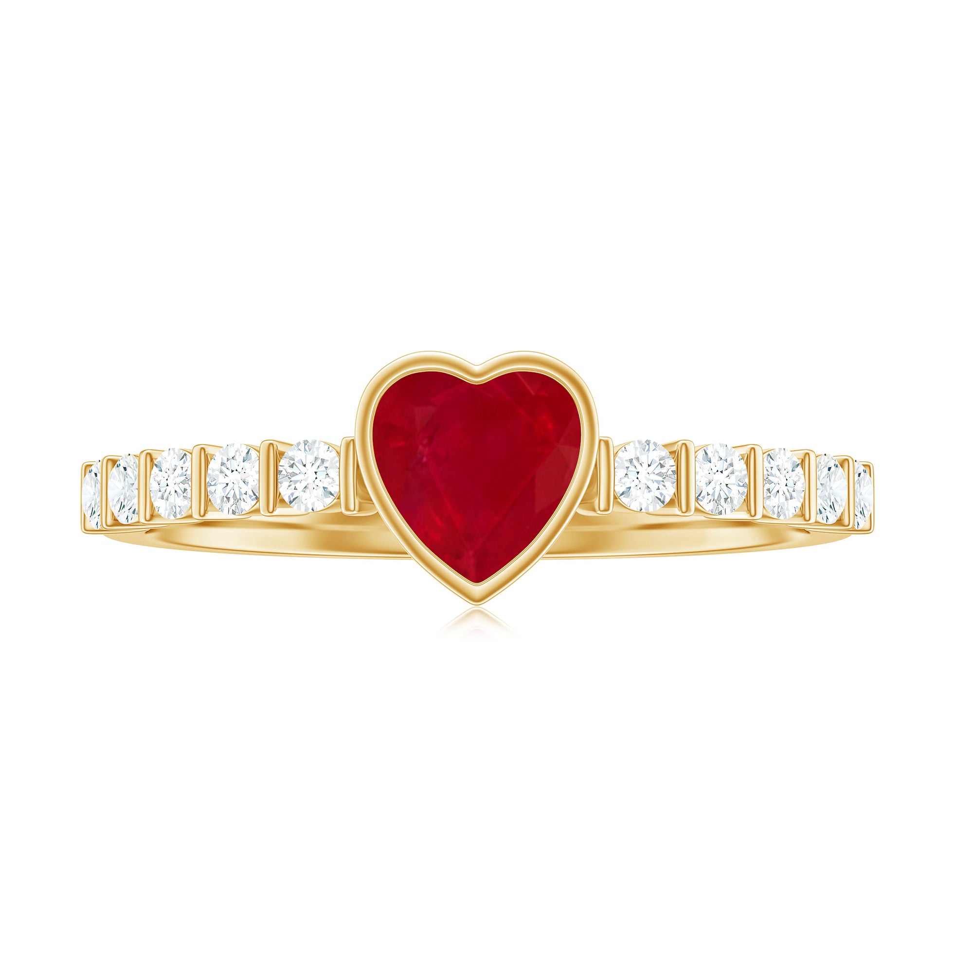 Rosec Jewels-Heart Ruby Solitaire Engagement Ring with Diamond in Bezel Setting