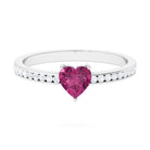 Rosec Jewels-1 CT Heart Shape Pink Tourmaline Solitaire Ring with Diamond Side Stones