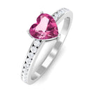 Rosec Jewels-1 CT Heart Shape Pink Tourmaline Solitaire Ring with Diamond Side Stones