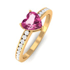 Rosec Jewels-1 CT Heart Shape Pink Tourmaline Solitaire Ring with Diamond Side Stones