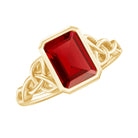 Rosec Jewels-Emerald Cut Created Ruby Celtic Knot Ring with Surprise Diamond