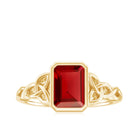 Rosec Jewels-Emerald Cut Created Ruby Celtic Knot Ring with Surprise Diamond