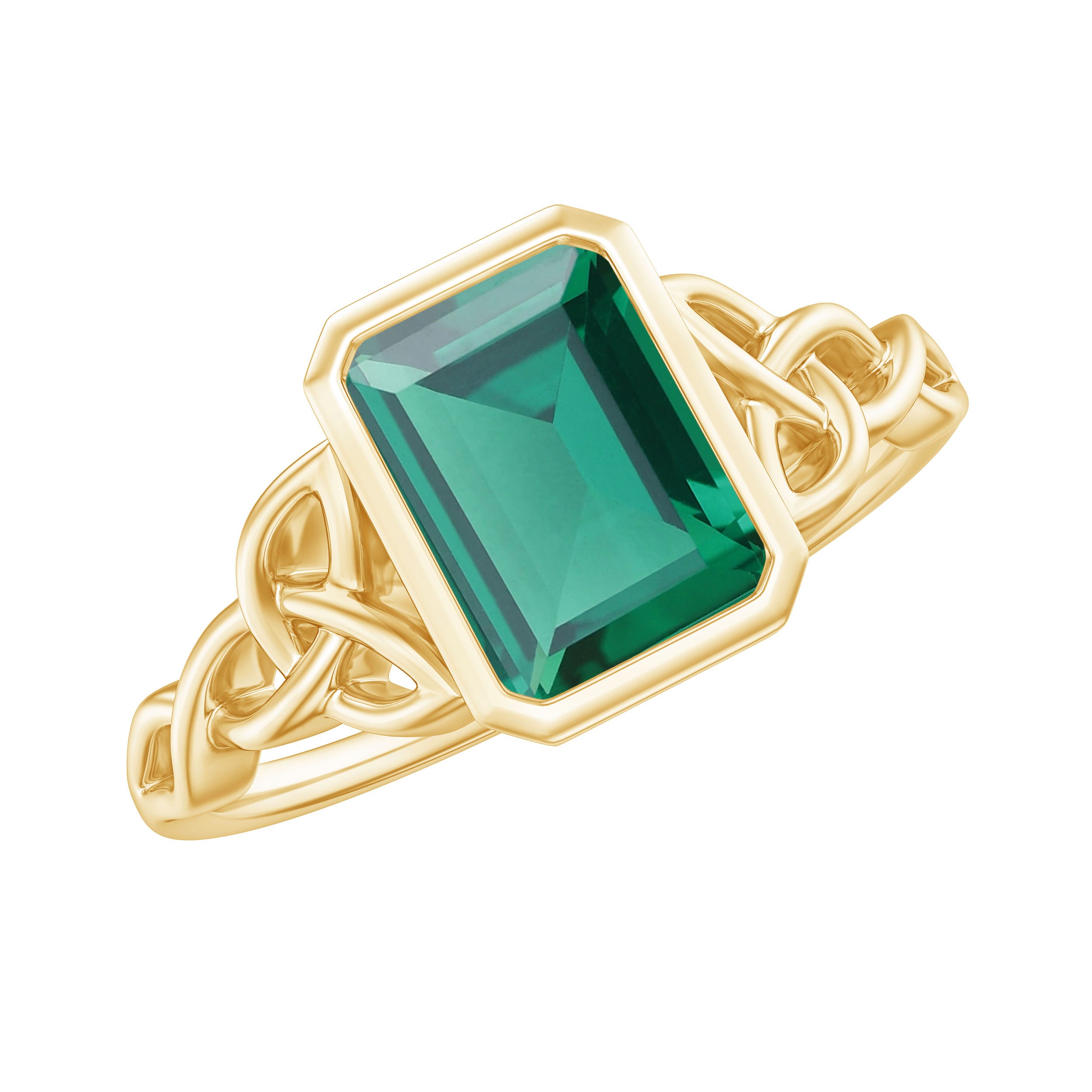 Rosec Jewels-Solitaire Created Emerald Celtic Engagement Ring