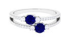 Rosec Jewels-Real Blue Sapphire Two Stone Anniversary Ring with Diamond