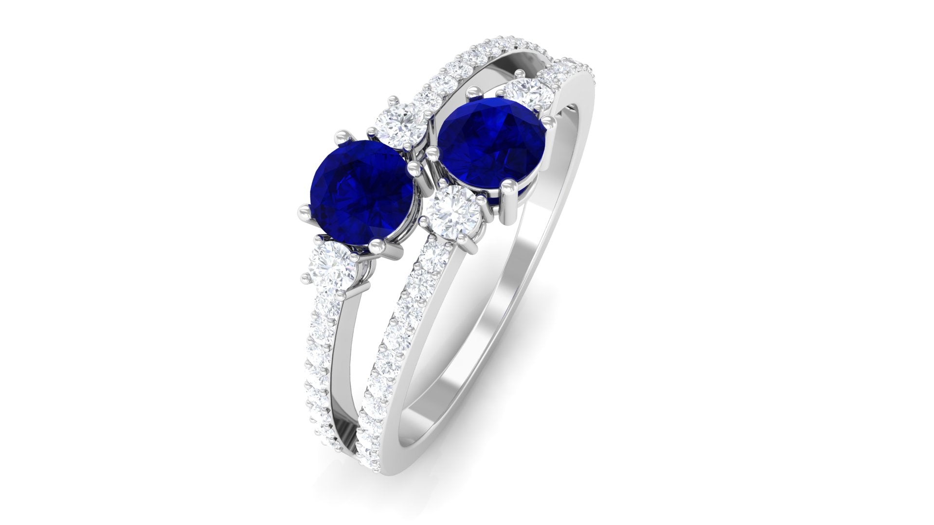 Rosec Jewels-Real Blue Sapphire Two Stone Anniversary Ring with Diamond