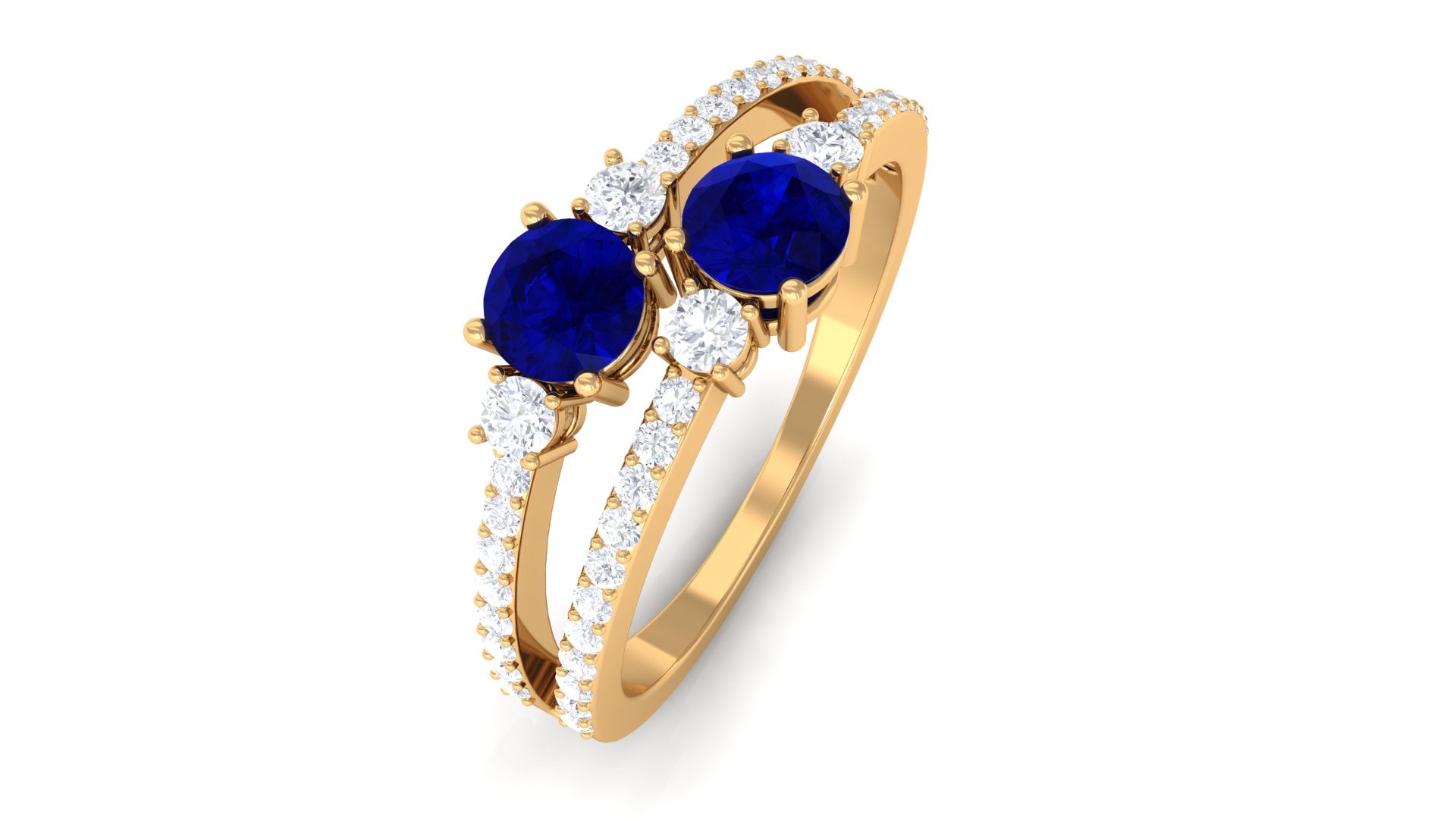 Rosec Jewels-Real Blue Sapphire Two Stone Anniversary Ring with Diamond