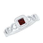 Rosec Jewels-Princess Cut Garnet and Diamond Infinity Heart Engagement Ring