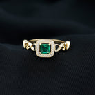 Rosec Jewels-Princess Cut Lab Grown Emerald Infinity Heart Promise Ring with Diamond Halo