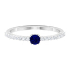 Rosec Jewels-Round Blue Sapphire Dainty Promise Ring with Diamond