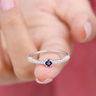 Rosec Jewels-Round Blue Sapphire Dainty Promise Ring with Diamond