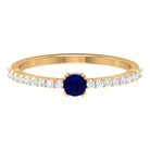 Rosec Jewels-Round Blue Sapphire Dainty Promise Ring with Diamond