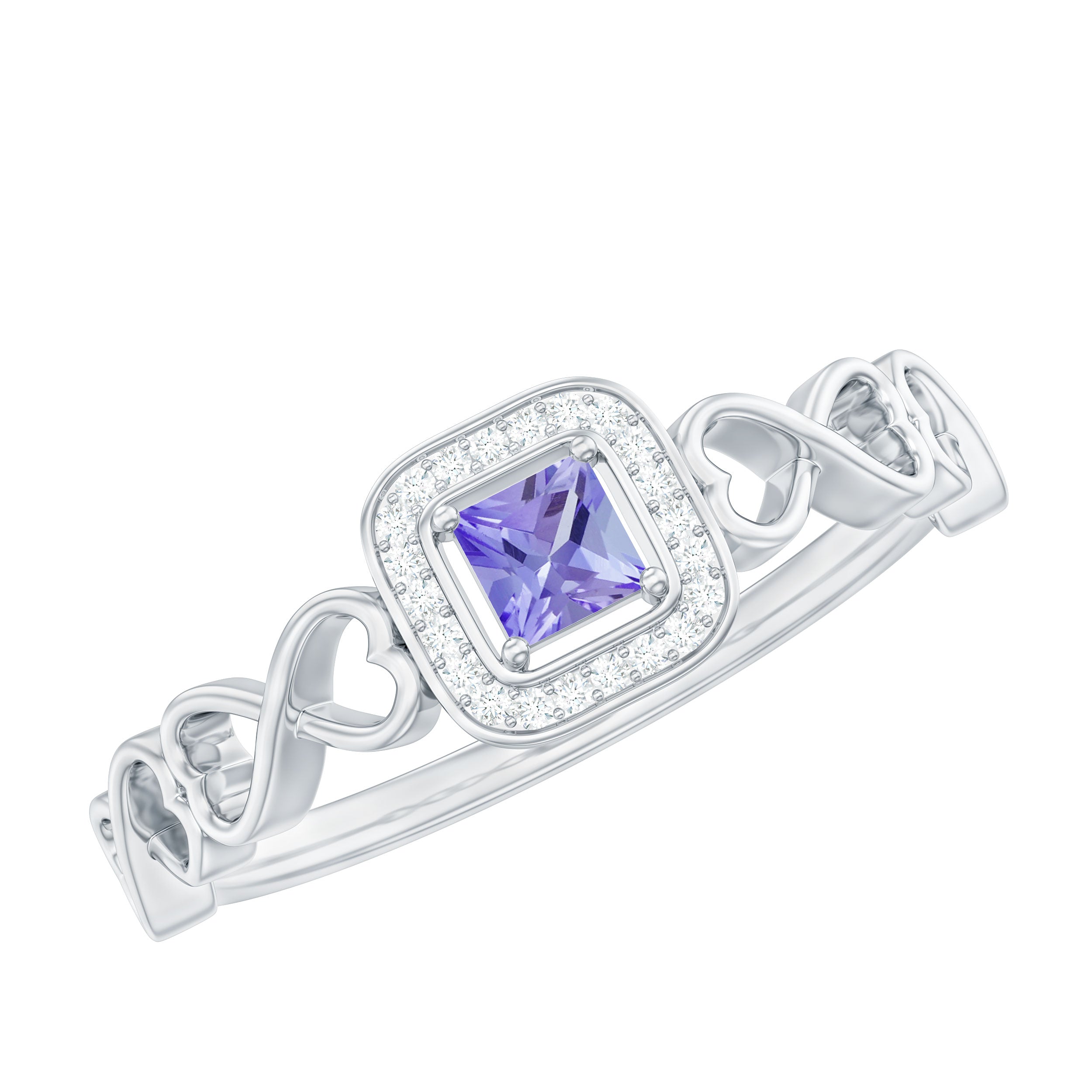 Rosec Jewels-Princess Cut Tanzanite Infinity Heart Ring with Diamond