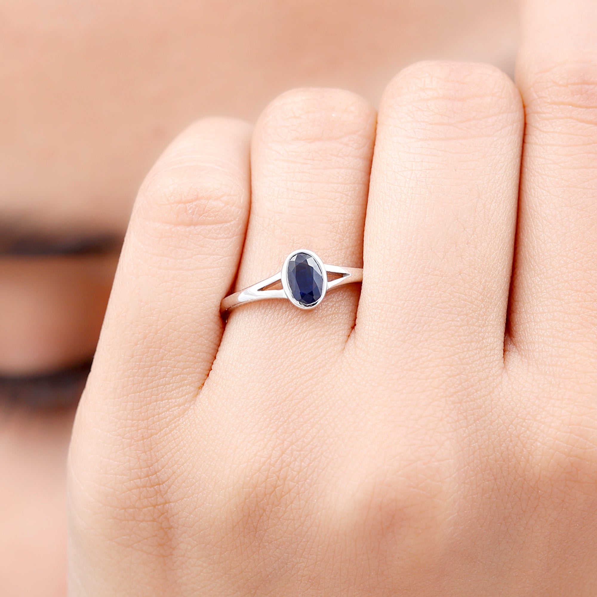 Rosec Jewels-Oval Blue Sapphire Solitaire Engagement Ring in Split Shank