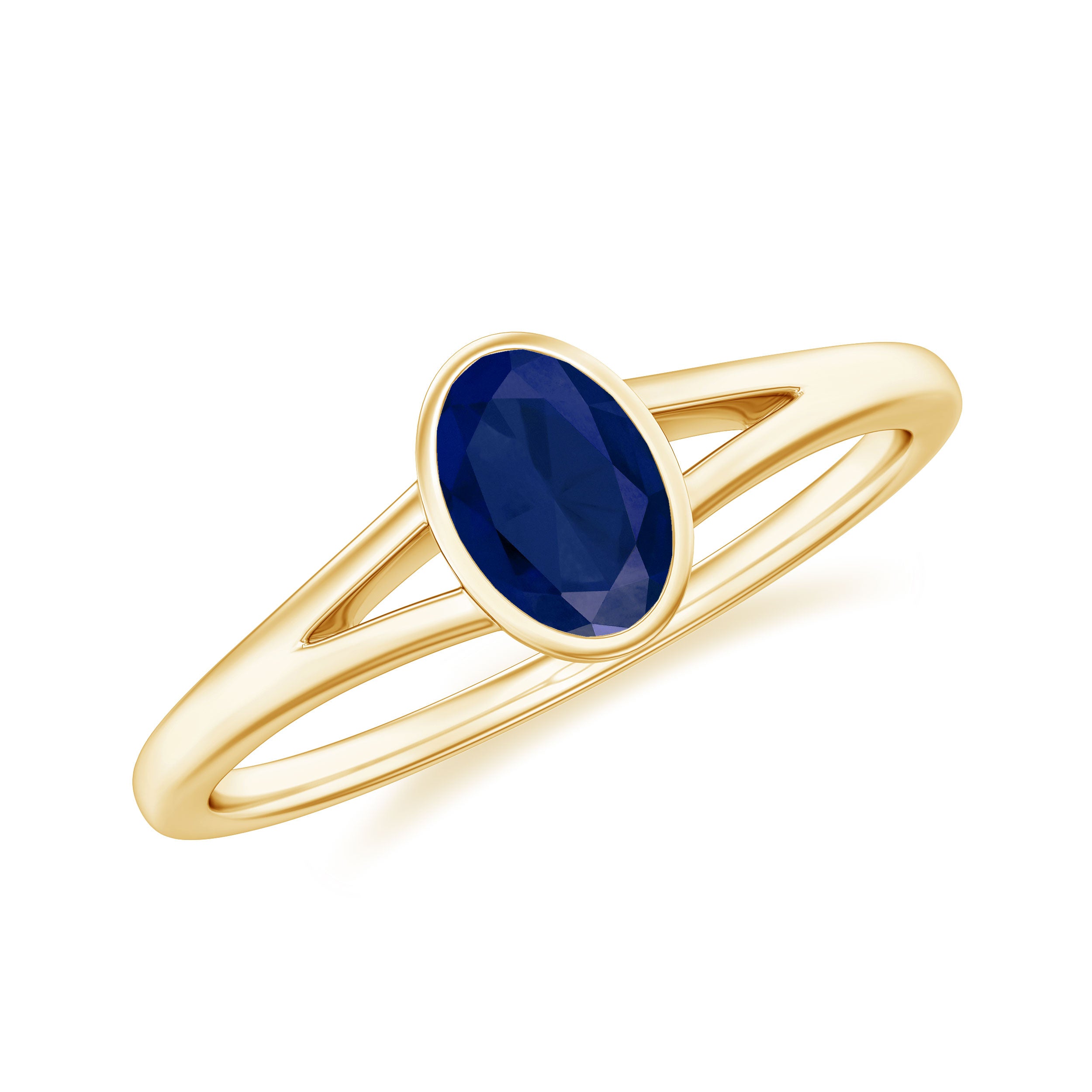 Rosec Jewels-Oval Blue Sapphire Solitaire Engagement Ring in Split Shank