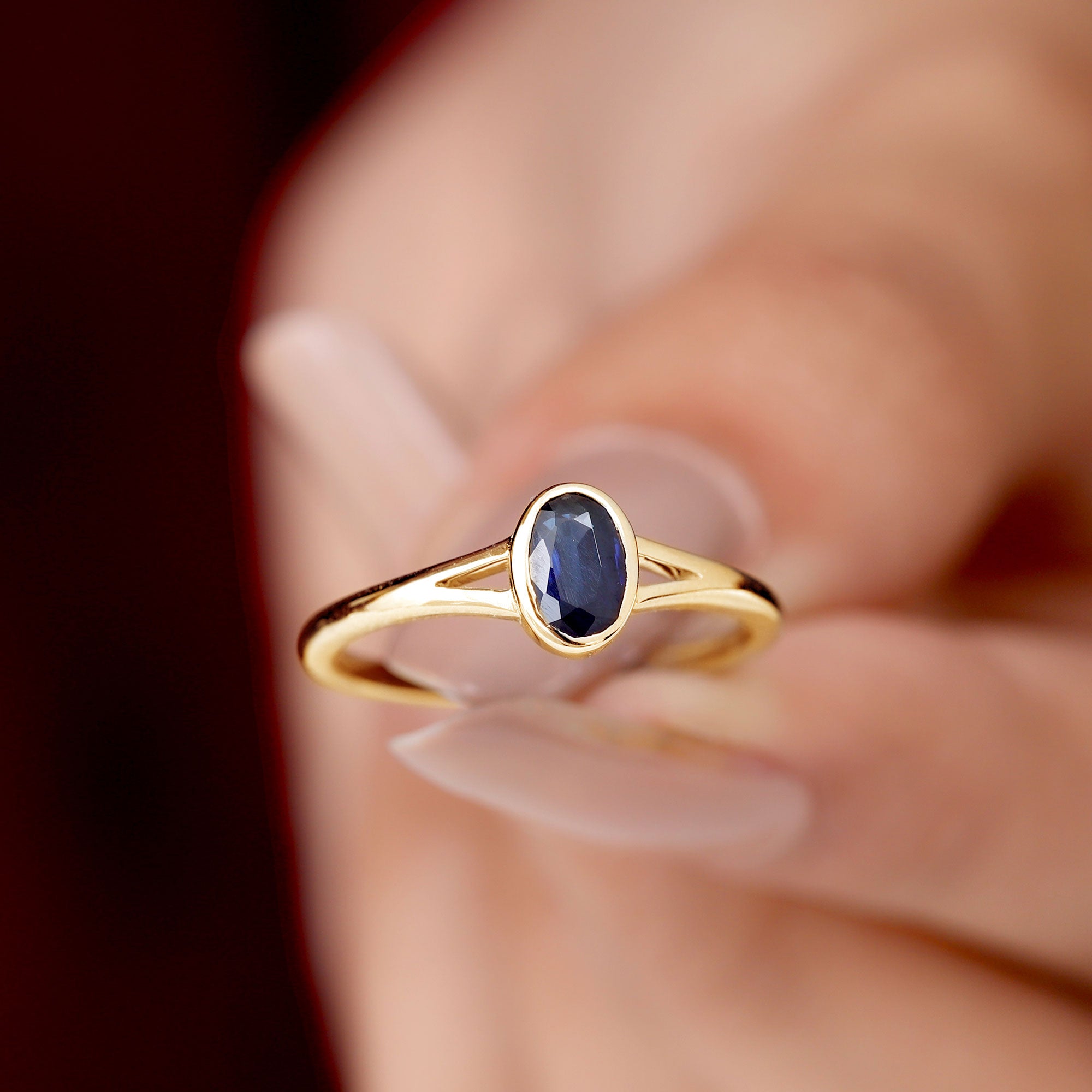 Rosec Jewels-Oval Blue Sapphire Solitaire Engagement Ring in Split Shank