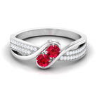 Rosec Jewels-Created Ruby 2 Stone Bypass Engagement Ring with Diamond