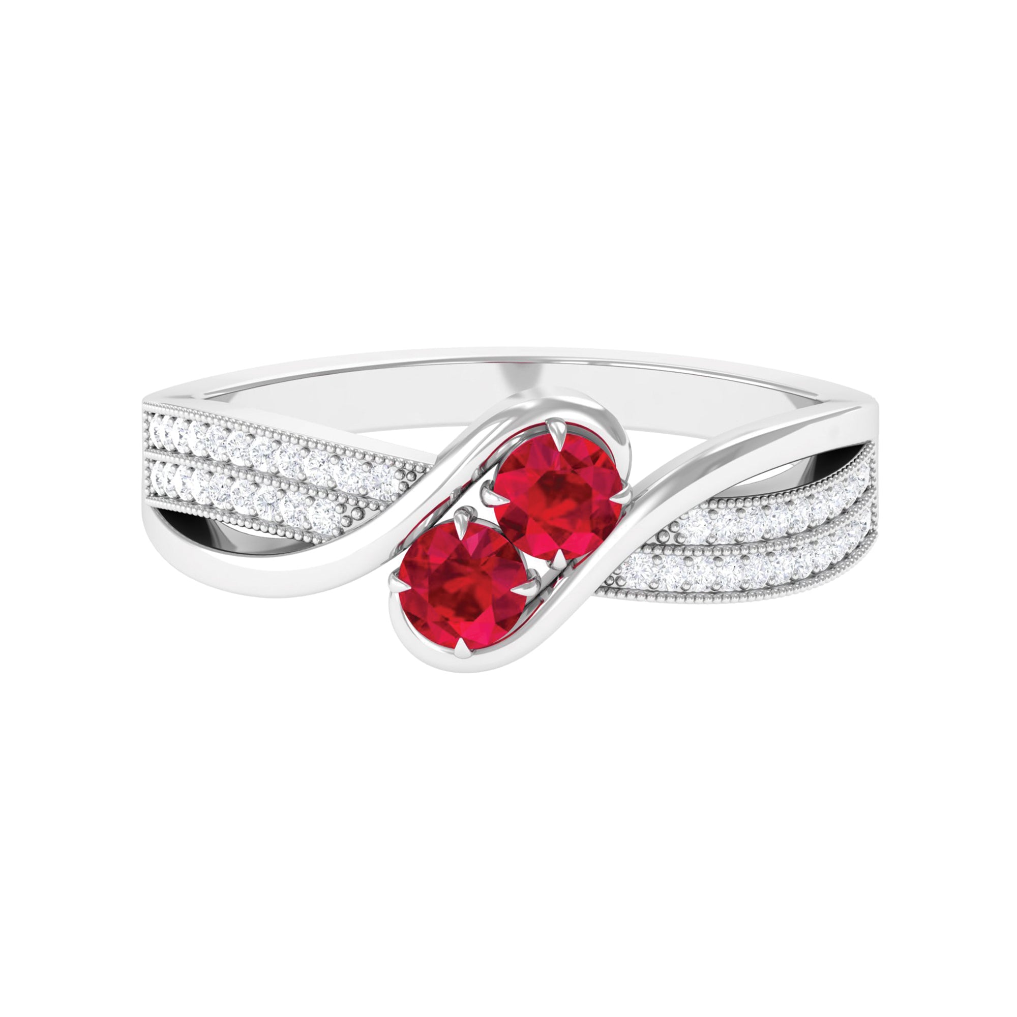 Rosec Jewels-Two Stone Ruby Bypass Engagement Ring with Diamond