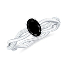 Rosec Jewels-Oval Cut Black Diamond Solitaire Braided Ring with White Diamond