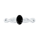 Rosec Jewels-Oval Cut Black Diamond Solitaire Braided Ring with White Diamond