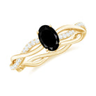 Rosec Jewels-Oval Cut Black Diamond Solitaire Braided Ring with White Diamond