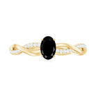 Rosec Jewels-Oval Cut Black Diamond Solitaire Braided Ring with White Diamond