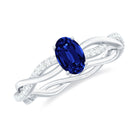 Rosec Jewels-Oval Cut Solitaire Created Blue Sapphire Braided Engagement Ring with Diamond