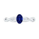 Rosec Jewels-Oval Cut Solitaire Created Blue Sapphire Braided Engagement Ring with Diamond