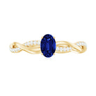 Rosec Jewels-Oval Cut Solitaire Created Blue Sapphire Braided Engagement Ring with Diamond