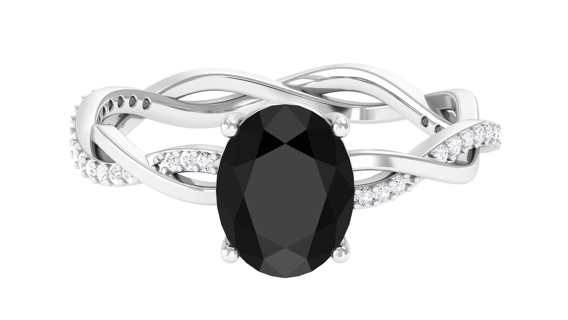 Rosec Jewels-2.75 CT Oval Black Spinel and Moissanite Braided Engagement Ring